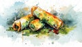 Delicious vegetarian vietnamese spring rolls with vegan food concept and free copy space