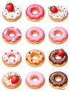 Delicious, vibrantly colored donuts with various toppings, beautifully illustrated for your enjoyment Royalty Free Stock Photo
