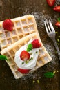 Delicious waffle topped with cream Royalty Free Stock Photo