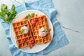 Delicious waffles with berry jam and ice cream on plate Royalty Free Stock Photo