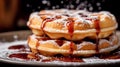 Delicious Waffles or Funnel Cake with syrup in Black Background. Generative Ai