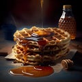 Delicious waffles with oozing honey.