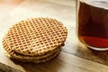Delicious waffles with tea. Close-up Royalty Free Stock Photo
