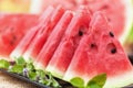 Delicious watermelon slices on a table - close up