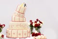 Delicious wedding cake in white , creme and pink Royalty Free Stock Photo