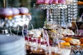 Delicious wedding reception candy bar dessert table Royalty Free Stock Photo