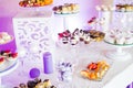 Delicious wedding reception candy bar dessert table Royalty Free Stock Photo