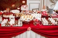 Delicious wedding reception candy bar dessert table.