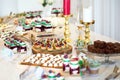 Delicious wedding reception candy bar dessert table