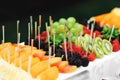 Delicious wedding reception fresh fruits on buffet table corporate. Royalty Free Stock Photo