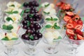 Delicious wedding reception fresh fruits on buffet table corporate. Royalty Free Stock Photo