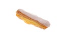 Delicious white glazed eclaire over white background