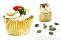 Delicious white vanilla cupcakes with green coffee beans