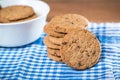 Delicious cookies stacked on a cloth