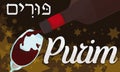 Delicious Wine Served in a Jewish Night of Purim Celebration, Vector Illustration Royalty Free Stock Photo