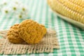 Delicious yellow cookie of corn. Sweet food of Festa Junina, a t Royalty Free Stock Photo