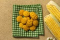 Delicious yellow cookie of corn. Sweet food of Festa Junina, a t Royalty Free Stock Photo