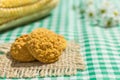 Delicious yellow cookie of corn. Sweet food of Festa Junina, a t Royalty Free Stock Photo