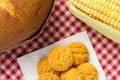 Delicious yellow cookie of corn. Sweet food of Festa Junina, a t Royalty Free Stock Photo