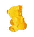 Delicious yellow gummy bear candy isolated on white