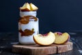 delicious yogurt with peach flavor Royalty Free Stock Photo