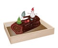 Delicious Yule Log Cake in Wooden Container