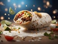 Delicious yummy burritos, breakfast lunch or dinner meal, with warm tortillas. Advertising photography