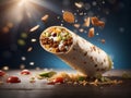 Delicious yummy burritos, breakfast lunch or dinner meal, with warm tortillas. Advertising photography