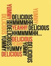 Delicious yummy text background poster print clip art illustration vector for food business identity editable