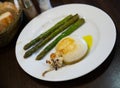 Deliciously baked squids with asparagus on a white plate Royalty Free Stock Photo