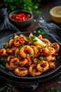 Deliciously crispy calamari rings fried to a golden perfection in oil, tender and flavorful Royalty Free Stock Photo