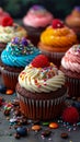Deliciously Diverse: A Visual Feast of Cupcakes with Unique Topp Royalty Free Stock Photo