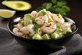 A fresh shrimp and avocado salad with plump shrimp, creamy avocado, and a zesty dressing.