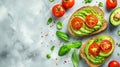 Deliciously Healthy: Captivating Avocado Toast and Tomatoes on a Light Background. Unveiling Vegetar