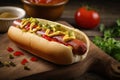 deliciously juicy hot dog topped with delicious combination of ketchup, mustard and relish