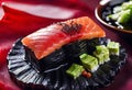 Deliciously prepared Japanese high quality sushi fish with wasabi, color and texture of meat, Japanese restaurant