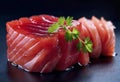 Deliciously prepared Japanese high quality sushi fish with wasabi, color and texture of meat, Japanese restaurant