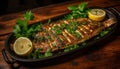 Deliciously seasoned pan roasted fish fillets with a hint of smoky flavor, served hot and sizzling