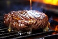 Deliciously seasoned and perfectly grilled juicy meat burger patty sizzling on a hot pan