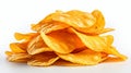 Deliciously seasoned potato chips on white background with copy space for creative designs