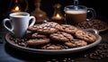 Deliciously tempting chocolate chip cookies with abundant chocolate chips on a captivating plate