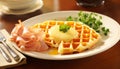 Deliciously tempting ham and cheese filled waffles, beautifully plated and ready to be savored