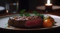 A Deliciously Tempting Steak on a Plate Fit for Fine Dining Royalty, Harmonized with a Medley of Exquisite Sauces. Generative AI