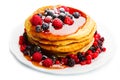 Deliciuos pancake with fresh fruit on white Royalty Free Stock Photo