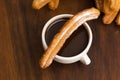 Deliciuos spanish Churros with chocolate Royalty Free Stock Photo