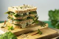 Delicius bio vegetarian sandwich with wholegrain bread. Royalty Free Stock Photo