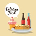 Delicius food. ice cream and hot dog. graphic