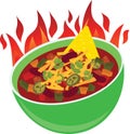 Delicous fire loaded chili con carne bowl cheese mexican illustration vector