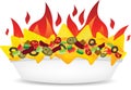 Delicous fire Supreme loaded cheese mexican nachos plate side view illustration Royalty Free Stock Photo