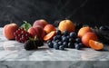 Delicous and healthy organic biological fruit collection on marble